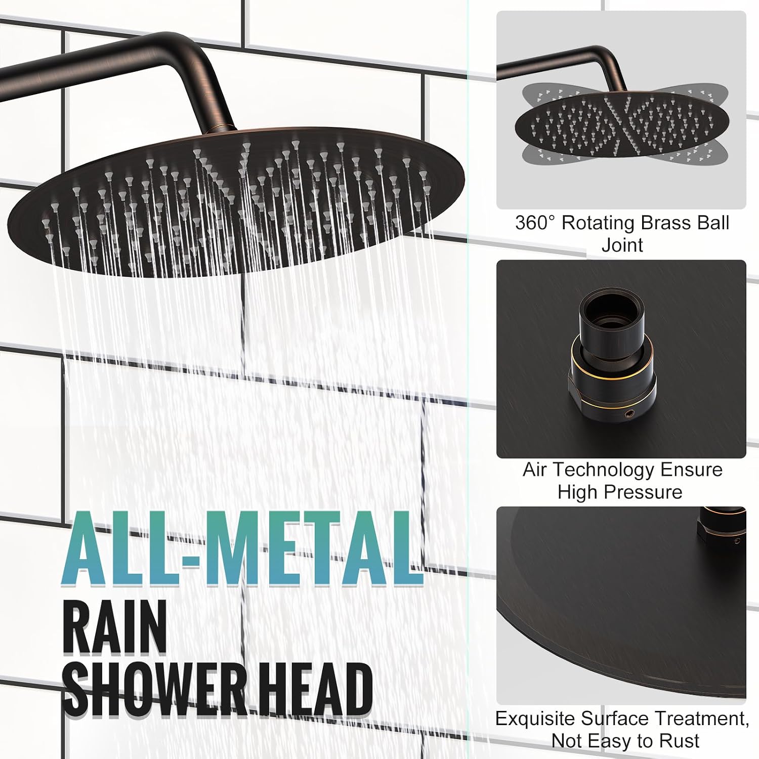 SR SUN RISE Shower Faucet - 12 Inch Multifunctional High Pressure Shower Head System with Handheld Shower Head Fixtures - Valve Included - Oil Rubbed Bronze