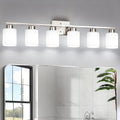 FonmYim Brushed Nickel Bathroom Light Fixtures, 6-Light Modern Vanity Light Over Mirror, Wall Sconces with Milky White Frosted Glass Shades, E26 Socket (Bulbs Not Included)