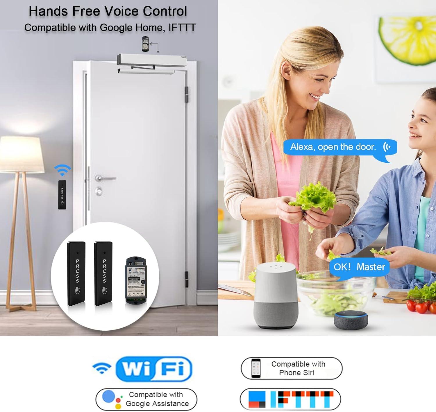 Olideauto Door Opener WiFi Electric Swing Door,Residential Door Opener WiFi Device with WiFi Smart Home Device Compatible for Alexa and Google Assistant
