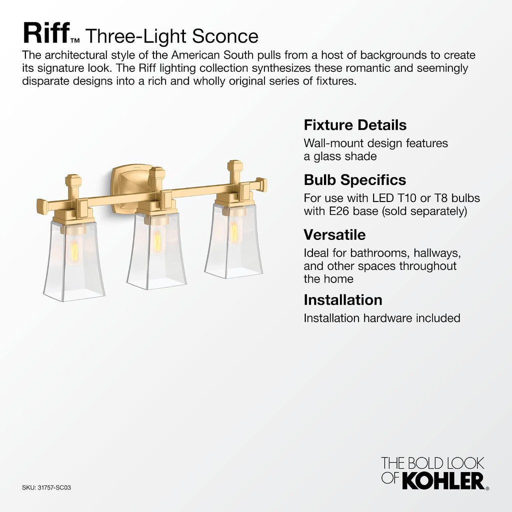 Kohler Lighting 31757-SC03 Riff 3 Light 25' Wide Vanity Light - Brushed Moderne Brass