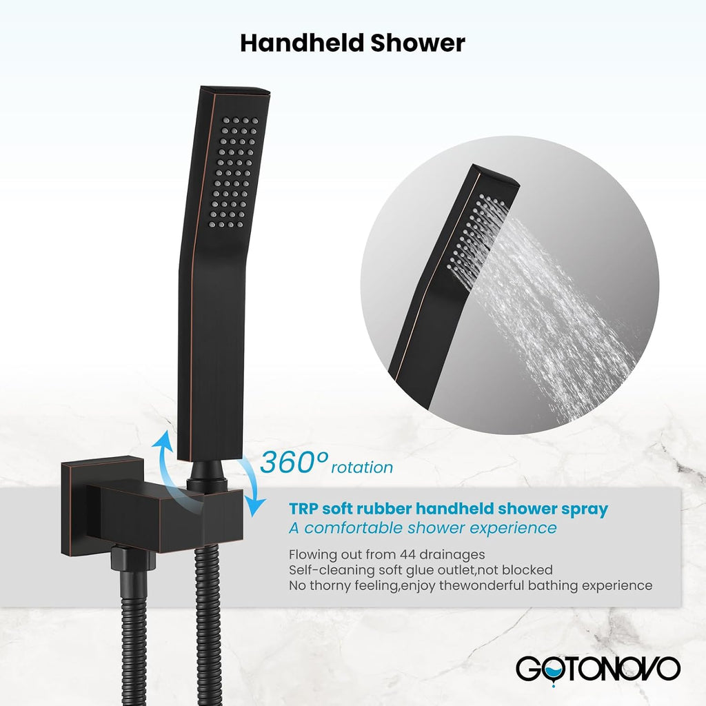 gotonovo Rainfall Bathroom Shower System Rain Shower Head and Handle Set Wall Mounted Shower Complete Combo Solid Brass Pressure Balancing Shower Mixer Valve 16 Inch Oil Rubbed Bronze