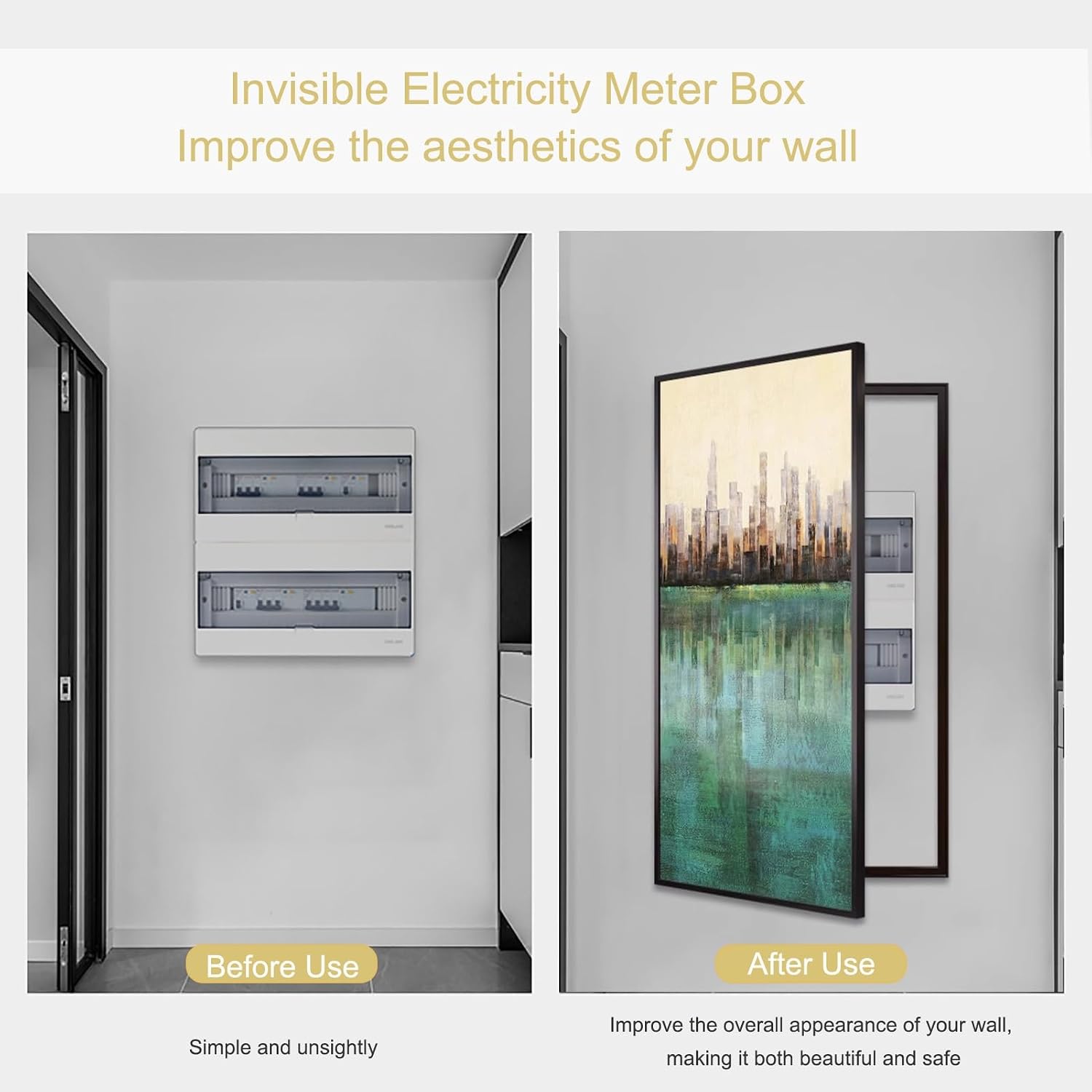 Decorative Fuse Box Covers, Hide Electrical Panel Meter Breaker Wall Mounted Cover, Electric Meter Box Decorative Painting, for Living Room Home Office(Black 1,60 * 120cm/24 * 47.5in)