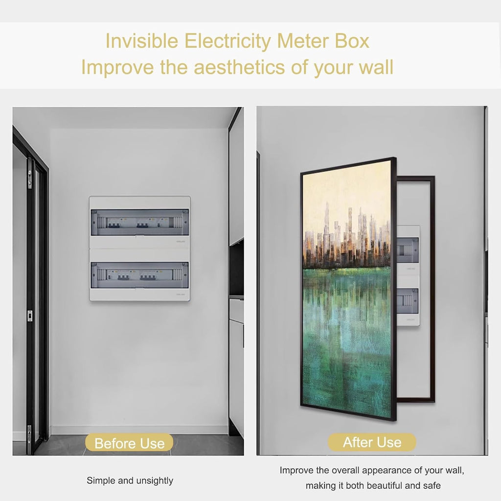 Decorative Fuse Box Covers, Hide Electrical Panel Meter Breaker Wall Mounted Cover, Electric Meter Box Decorative Painting, for Living Room Home Office(Black 10,60 * 120cm/24 * 47.5in)