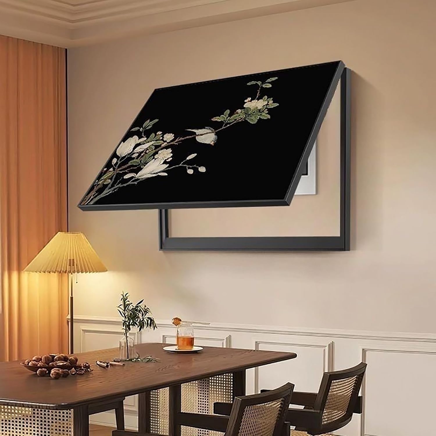 Breaker Box Cover Decorative, Hide Electrical Panel Cover Fuse Box Lid, Chinese Painting Poster with Flowers, for Living Room and Office(Black 2,70 * 50cm/27.5 * 19.7in)