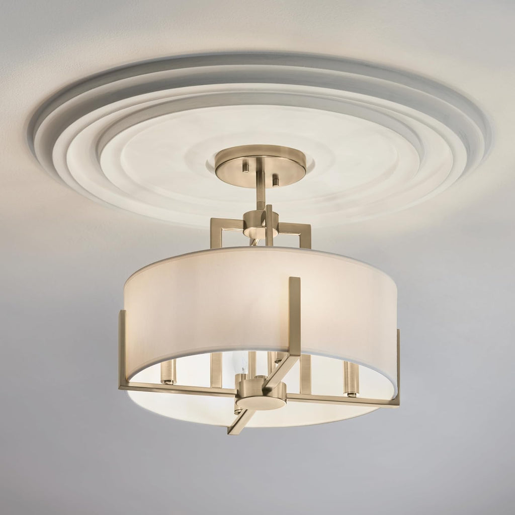 Kichler Malen 4-Light Semi Flush Mount Ceiling Light Fixture, Modern Convertible Semi-Flush or Pendant Light with Fabric Shade in Champagne Bronze, Bedroom or Hallway, (15' Dia x 14.25' H), 52591CPZ