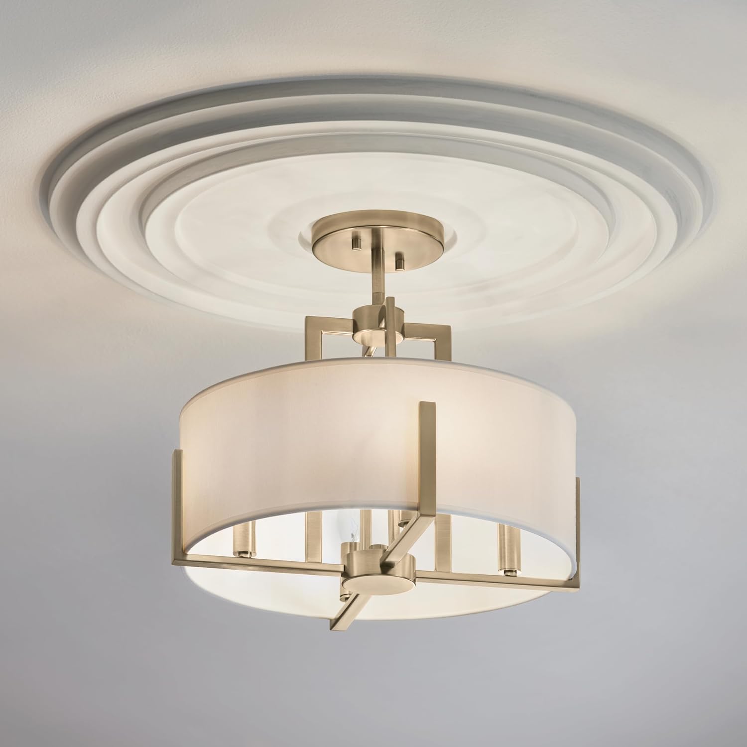 Kichler Malen 4-Light Semi Flush Mount Ceiling Light Fixture, Modern Convertible Semi-Flush or Pendant Light with Fabric Shade in Champagne Bronze, Bedroom or Hallway, (15' Dia x 14.25' H), 52591CPZ