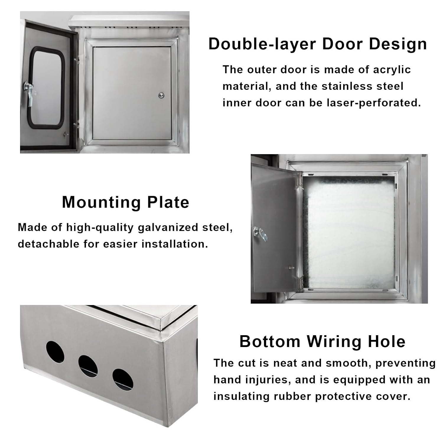 Electrical Junction Box with Double Doors, Stainless Steel Electrical Distribution Enclosure with Mounting Base Plate and Viewing Window, for Industrial/Commercial Installation(40x50x20cm)
