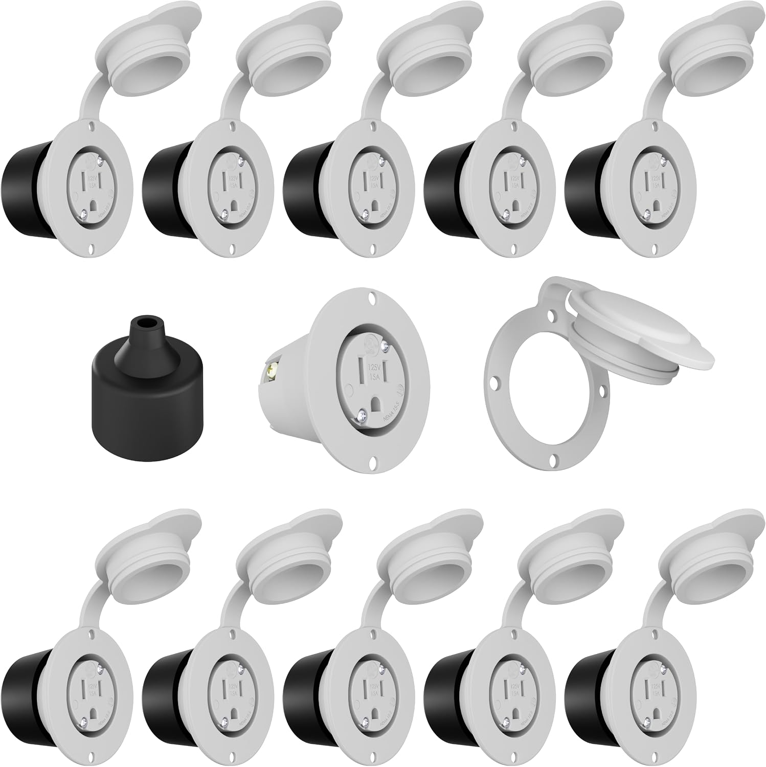 Journeyman-Pro 5279 Flanged Outlet Receptacle - 15 Amp 125 Volt NEMA 5-15, Commercial Grade Electrical Outlet, 2-Pole 3-Wire Straight Blade Plug, cUL Listed, 10-14 AWG, 10-Pack w/Front & Back Covers