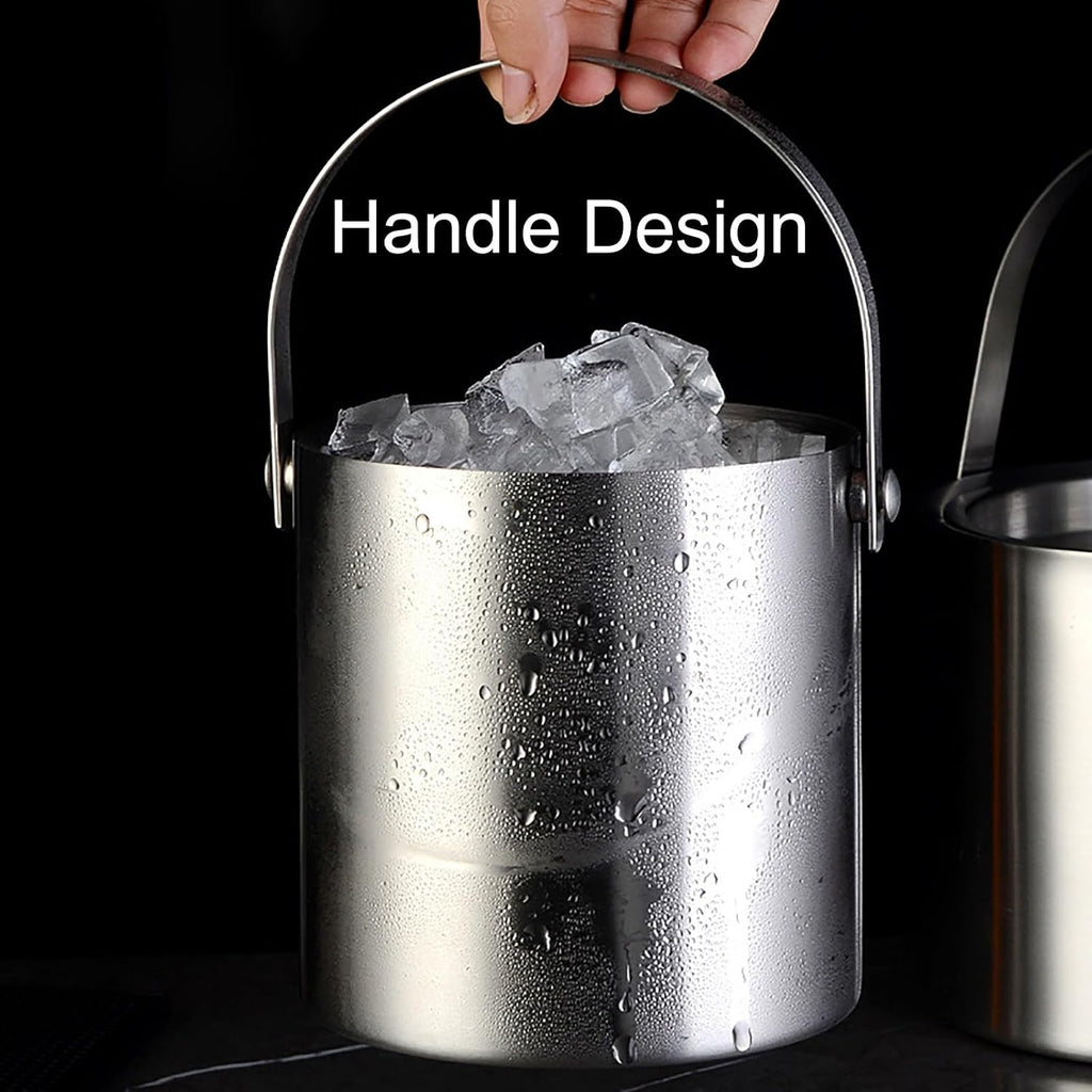 Portable Stainless Steel Ice Bucket, Double Wall Insulated with Lid, 3L Gold Ice Bucket for Parties, Family Gatherings & Bars, Easy Carry Handle