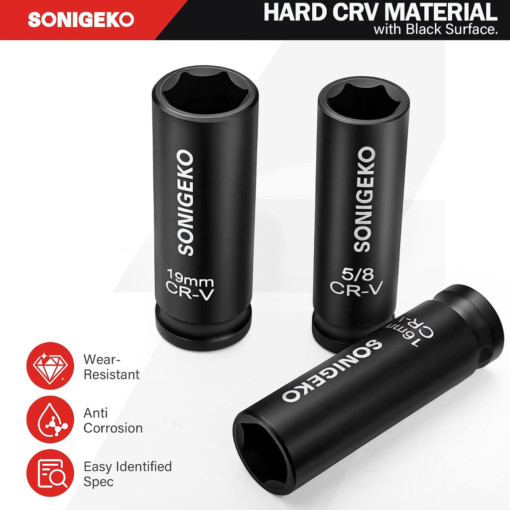 66-Pieces 1/2' Drive Impact Socket Set, 6-Point Deep & Standard, CR-V Steel, Metric & SAE from 5/16'-1-1/4',8-24mm, Includes Ratchet Handle & Extension Bar