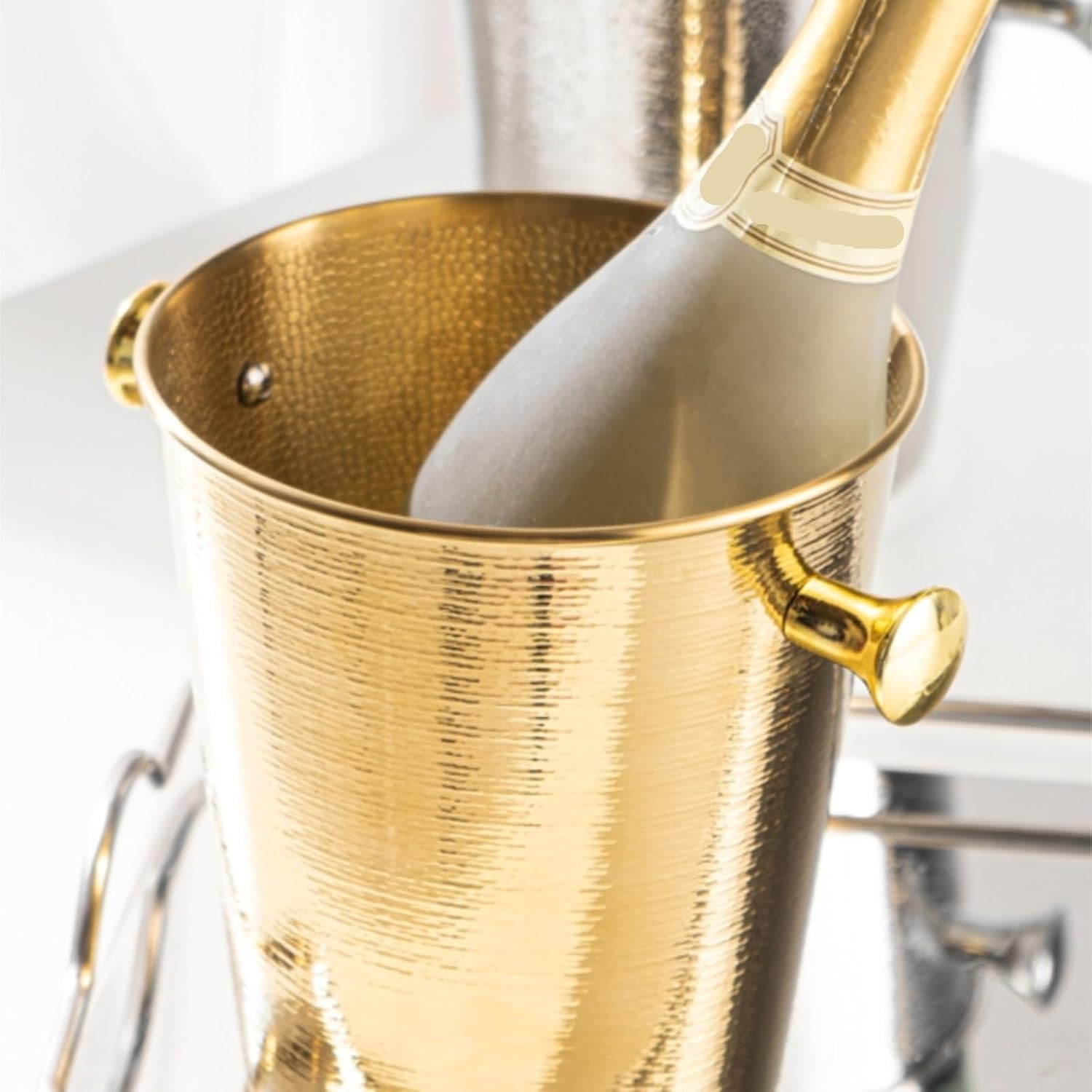 Metal Champagne Bucket Hammered Ice Bucket for Party Wedding(Gold,5L)