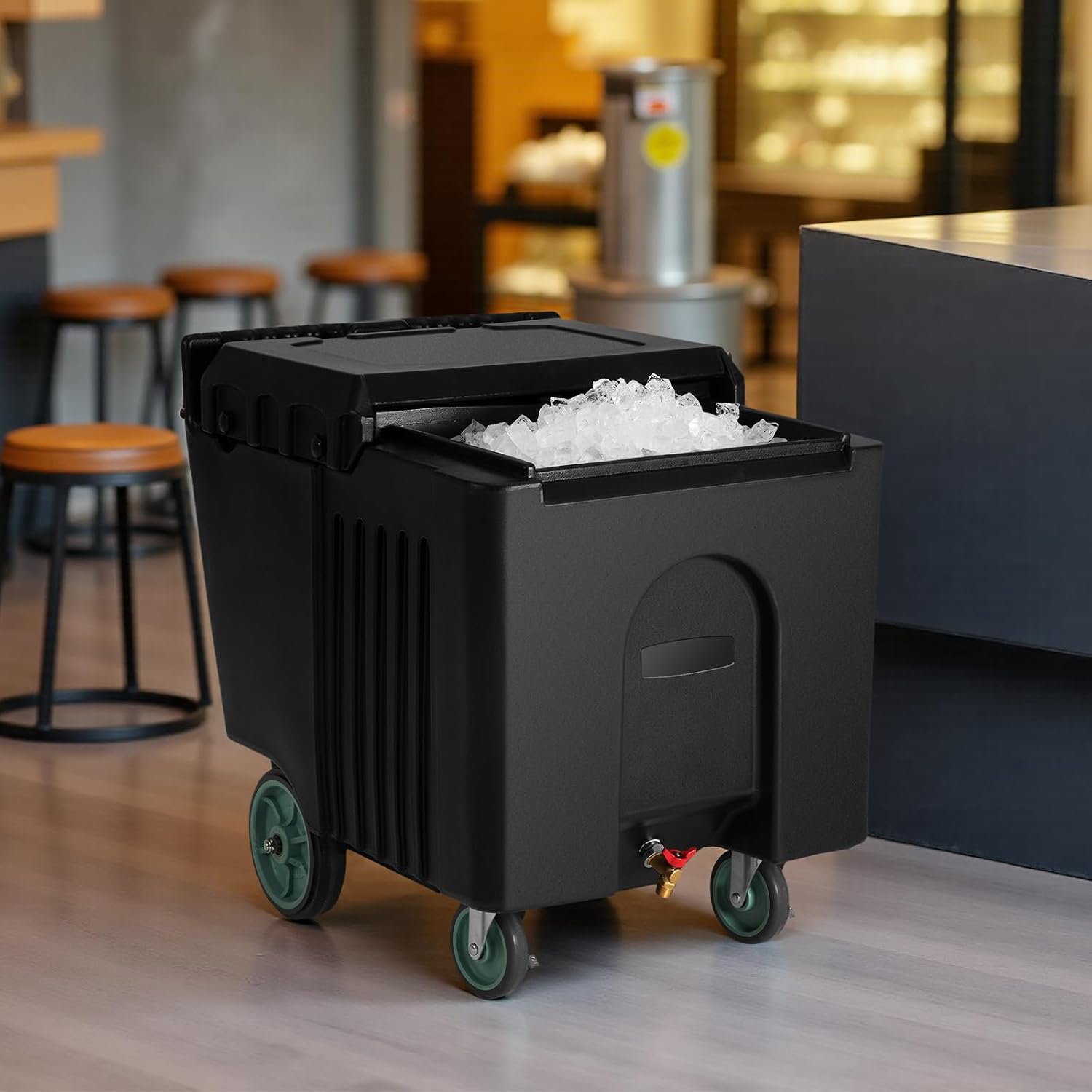VEVOR Commercial Ice Bin, 125 lbs Portable Ice Caddy, Insulated Ice Carrier with 4 Wheels and Flip Lid, Large Ice Bin for Catering, Kitchens, Bistros, Restaurants, and Bars