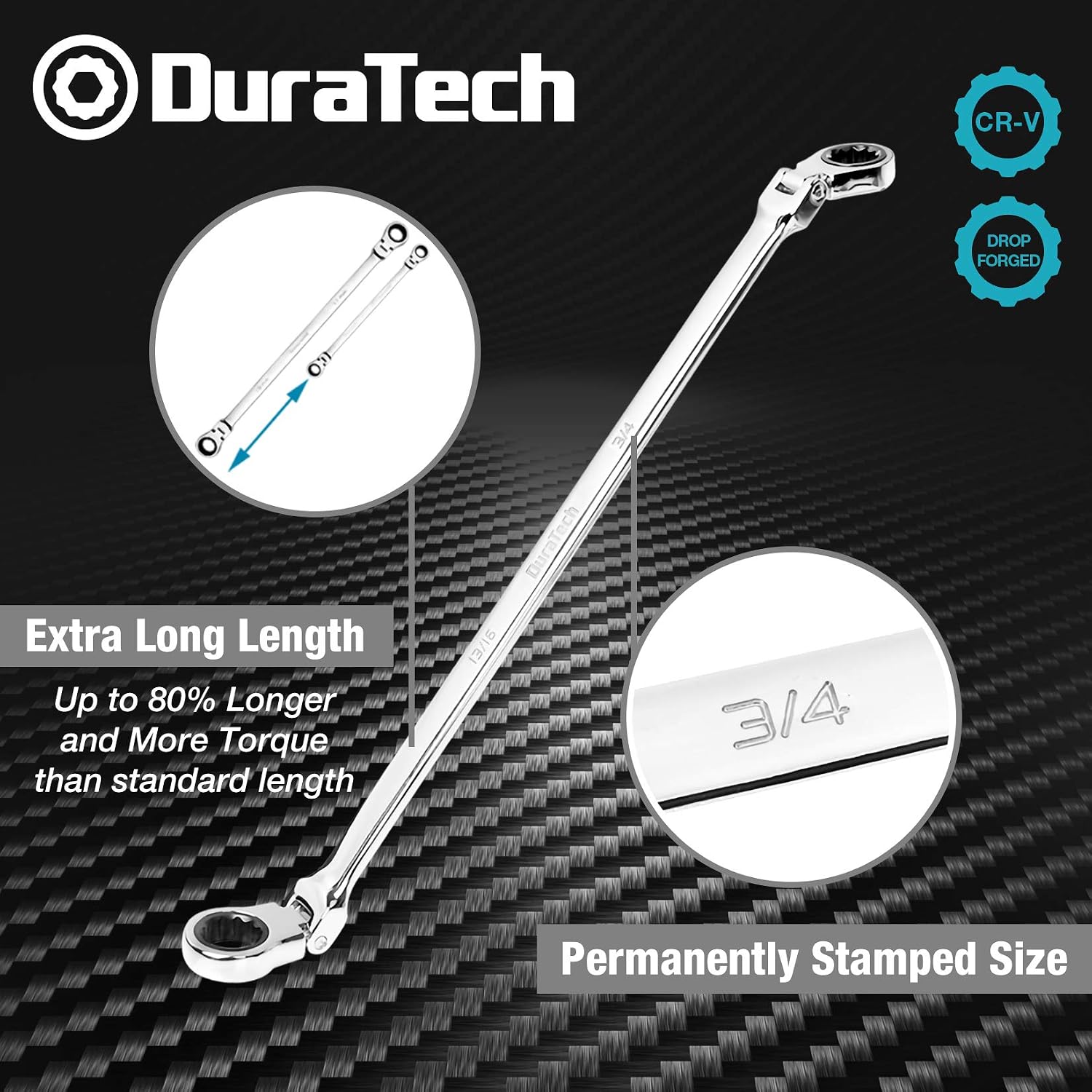 DURATECH 14-Piece Extra Long Ratcheting Wrench Set, SAE&Metric, CR-V Steel, with EVA Foam Tool Organizer