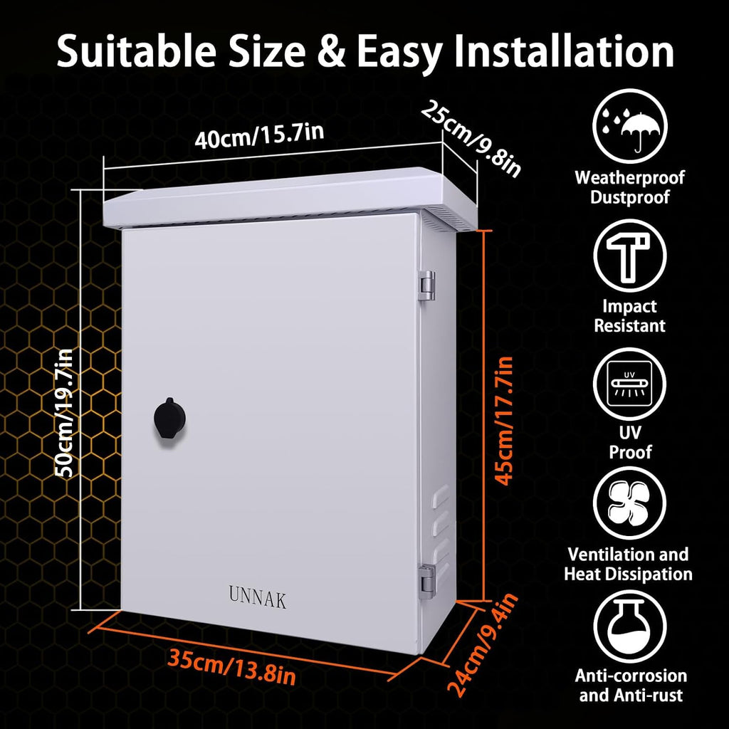 Outdoor Enclosure Electrical Nema Box - 19.7x15.7x9.8 Outdoor Weatherproof Exterior Box Ventilated Enclosure hinged Galvanized Electrical Ventilation Design(500x400x250mm)