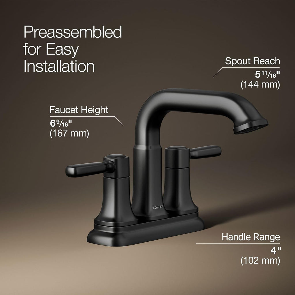 Kohler R33043-4D-BL Ealing® Centerset Bathroom Sink Faucet, 1.2 gpm, Matte Black