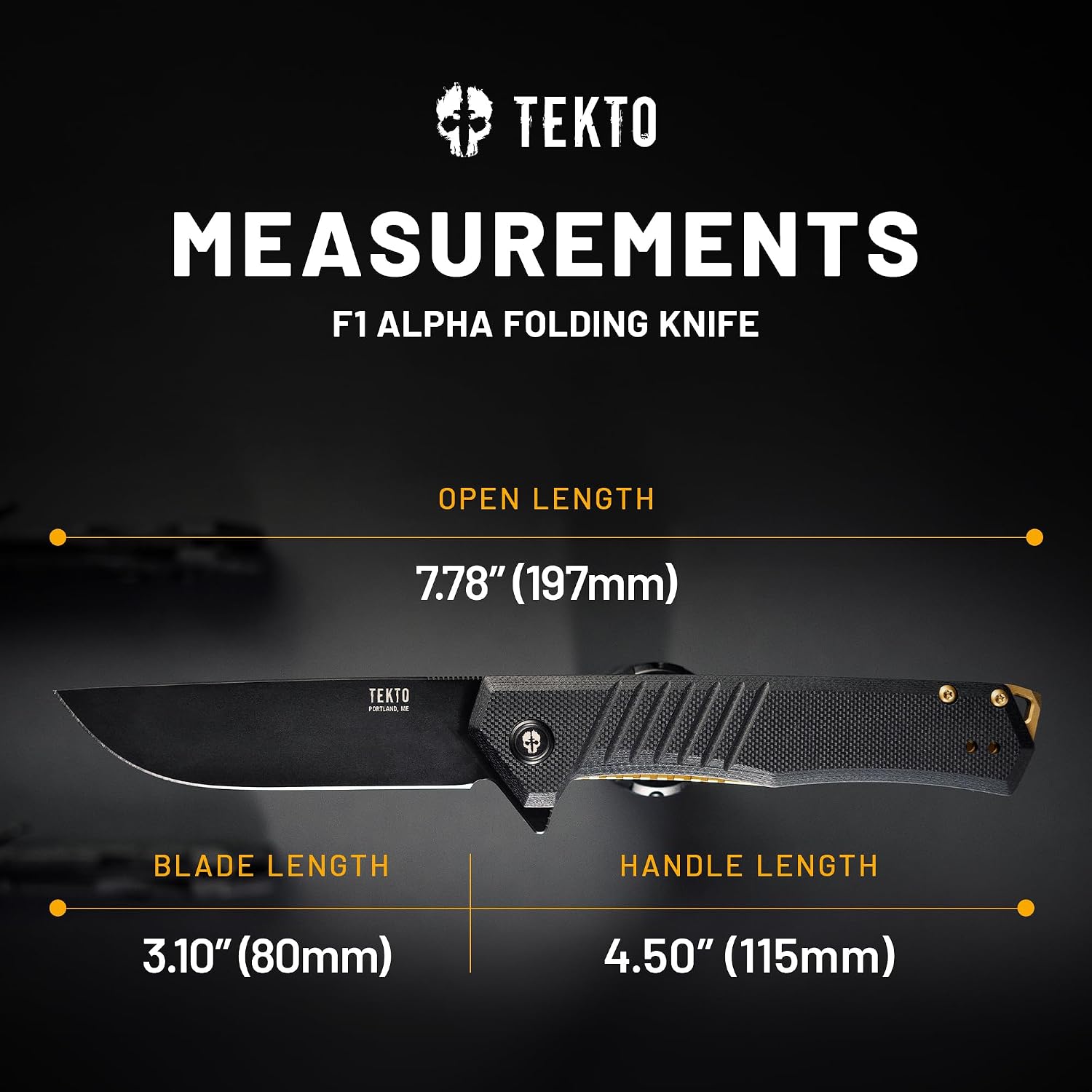 TEKTO F1 Alpha Folding Pocket Knife - Modified Straight Back Blade, Titanium Coated D2 Steel, Tactical Knife, EDC Folding Pocket Knives for Camping, Hunting & Backpacking - G10 Black, Bronze Accents