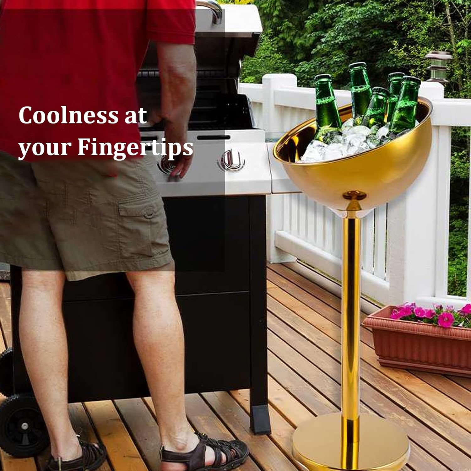 Ice Bucket Gold with Stand, 12L Metal Buckets for Party Bar Camping BBQ Home Wedding Gift, Capacity for 6 Bottles Champagne