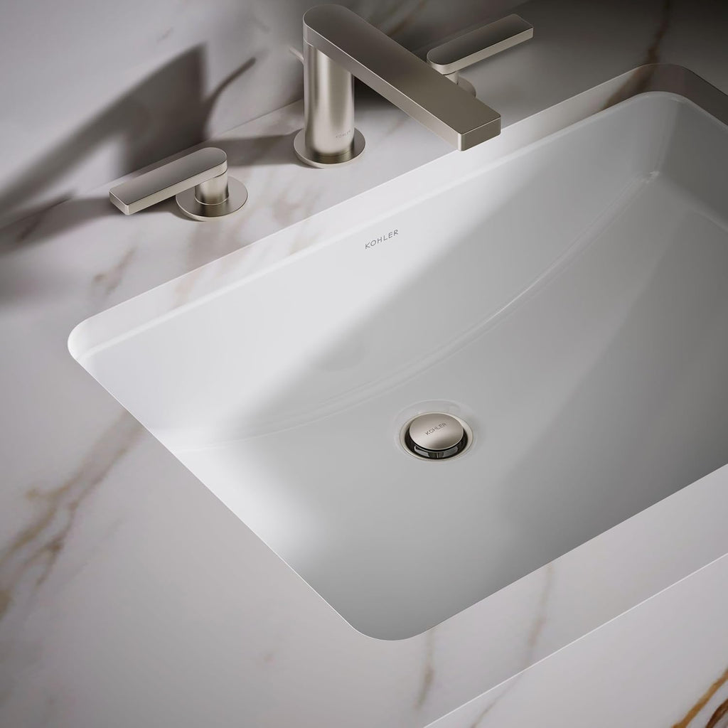 KOHLER 2215-0 Ladena Rectangular Undermount Bathroom Sink Vanity With Curved Bottom, 23-1/4 L x 16-1/4 W, White Bathroom Sinks