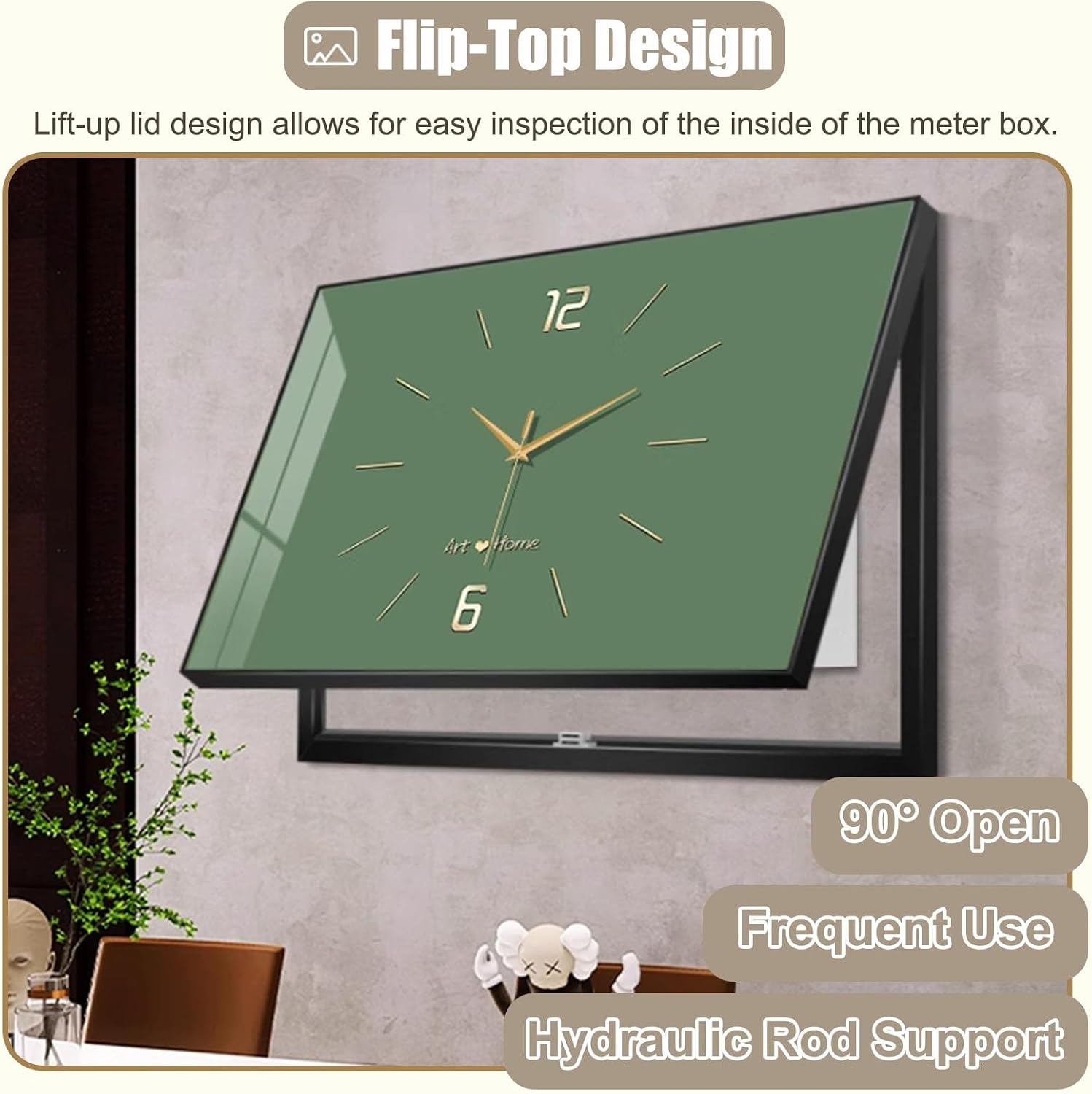 Decorative Meter Box Panel Cover for Hide Electric Box, Horizontal Breaker Box Cover Clock, Electrical Panel Lid for Indoor/Kitchen/Farmhouse(Blue/B,55x45cm(21 5/8x17 3/4'))
