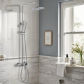 RBROHANT Exposed Shower System with Tub Spout, Brushed Nickel Exposed Pipe Shower Faucet with 3 Functions Brass Shower Valve, Shower Height Adjustable, Wall Mounted
