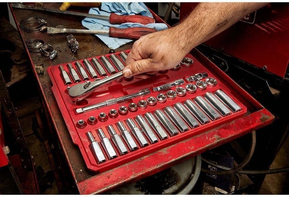 56pc 48-22-9008 for Milwaukee 3/8-Inch Drive and Metric Ratchet and Socket Set