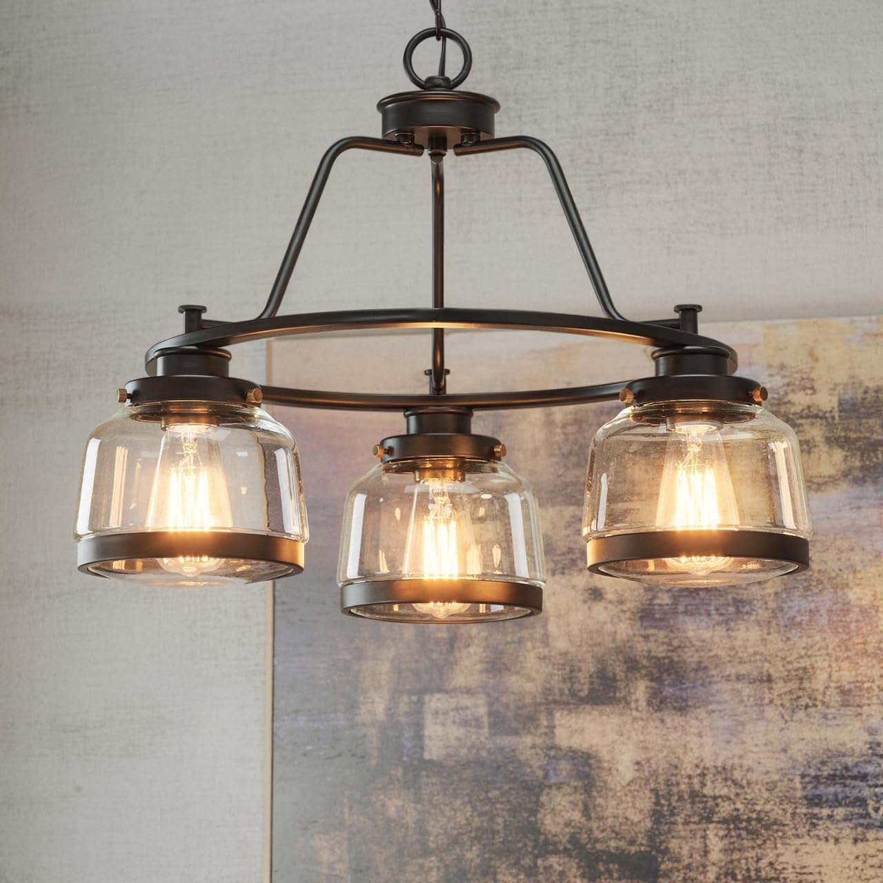 Urban Ambiance Luxury Industrial Chic Chandelier, Medium Size: 18' H x 22' W, with Art Deco Style Elements, Olde Bronze Finish and Clear Shade, UHP2533, Nottingham Collection