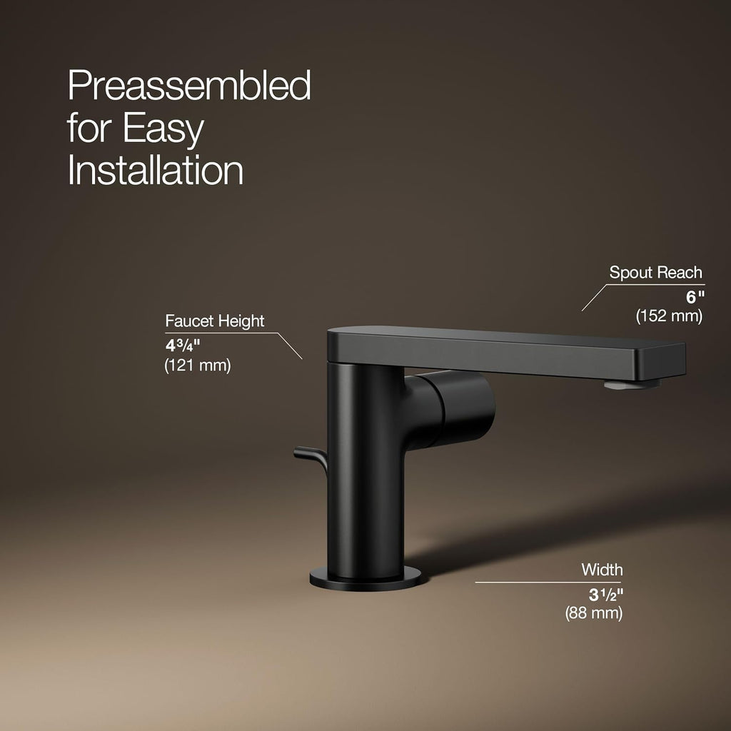 Kohler 73050-7-BL Composed® Single-Handle Bathroom Sink Faucet with Cylindrical Handle, 1.2 gpm, Matte Black