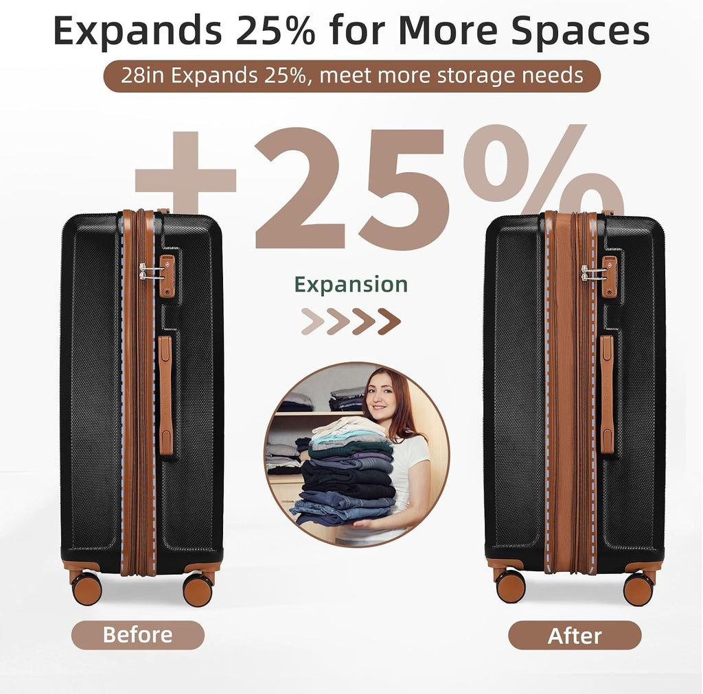 LARVENDER Luggage Set 6 Piece Large Suitcases with Wheels, Suitcase Set ABS Hard Shell Luggage Sets with Spinner Wheels, Carry On Luggage TSA Lock Travel Luggage for Men Women(Black)