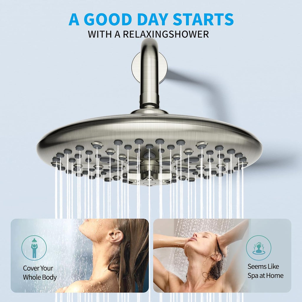 EMBATHER Shower Faucet Sets - Overhead Rain Head Shower System with High Pressure Handheld Complete Combo and Mixer Valve Trim Kit - Brushed Nickel Rainfall Shower Fixture for Luxury Bathroom