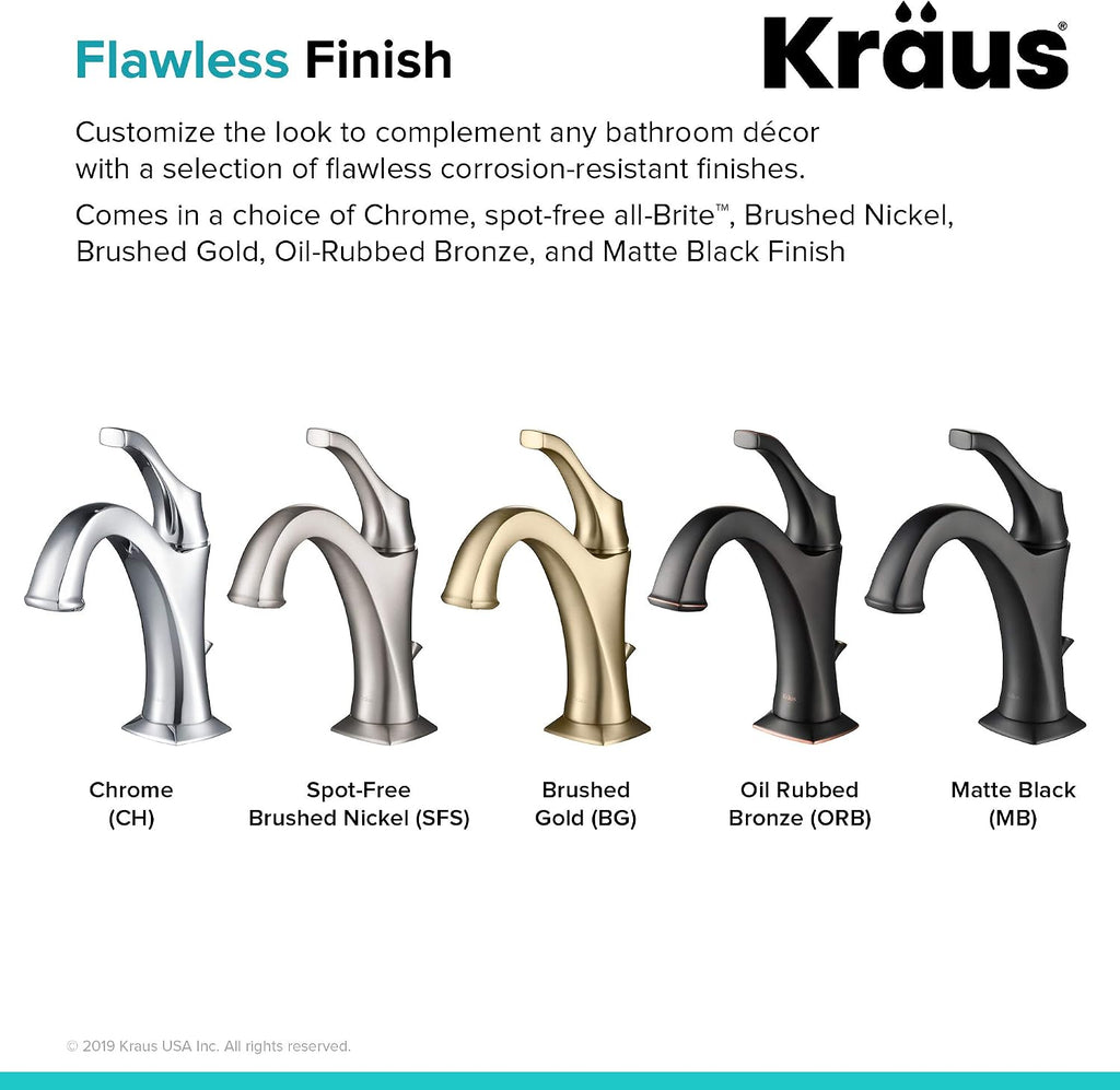 KRAUS KBF-1201BG Arlo Single Handle Basin Bathroom Faucet with Lift Rod Drain and Deck Plate, Brushed Gold