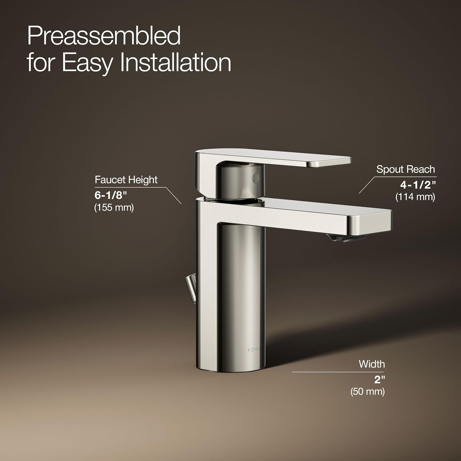 Kohler 23472-4-SN Parallel® Single-Handle Bathroom Sink Faucet, 1.2 gpm, Vibrant Polished Nickel