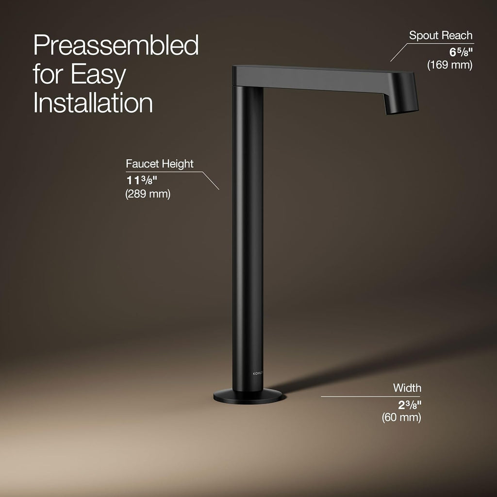 KOHLER K-23887-BL Components® Bathroom Sink Faucet Spout, Row Design, 1.2 GPM, Premium Durable Metal, Corrosion Resistant, Matte Black