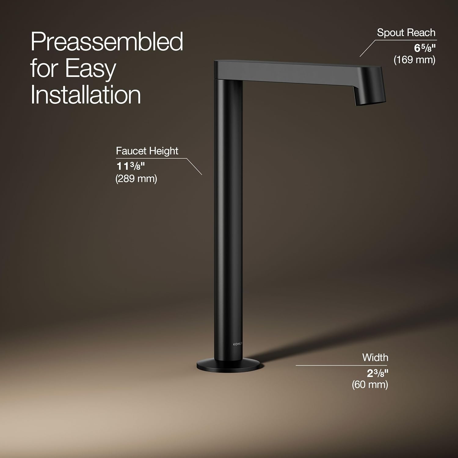 KOHLER K-23887-BL Components® Bathroom Sink Faucet Spout, Row Design, 1.2 GPM, Premium Durable Metal, Corrosion Resistant, Matte Black