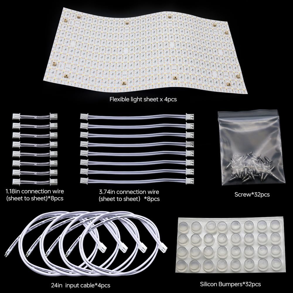 LED Backlight Sheet 4 Pack 24V 36W 3000K,Dimmable Flexible LED Panel Sheet Backlit Translucent Stone/Marble/Onyx/Quartz Countertops Walls
