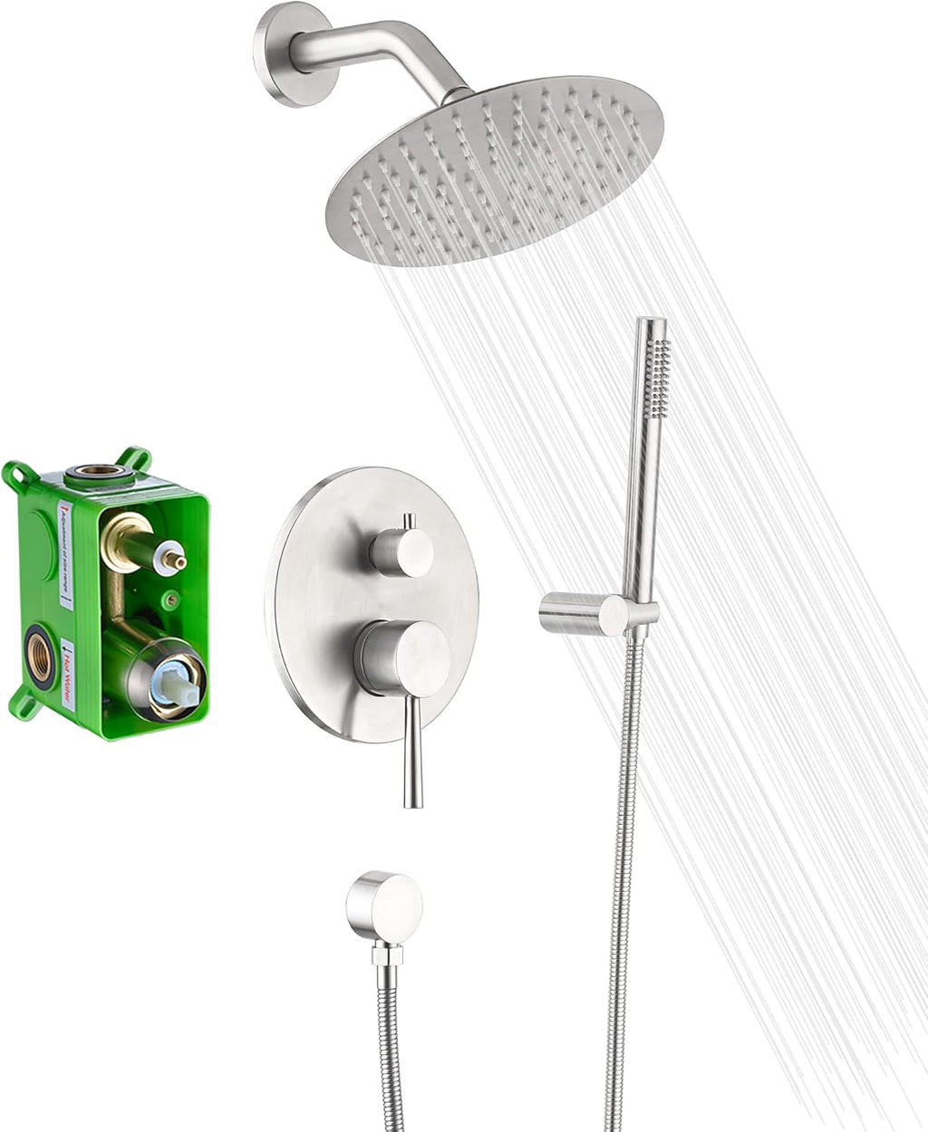 SUMERAIN Wall Mounted Rainfall Shower System Brushed Nickel Shower Faucet Set with Handheld Sprayer and Valve