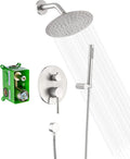 SUMERAIN Wall Mounted Rainfall Shower System Brushed Nickel Shower Faucet Set with Handheld Sprayer and Valve