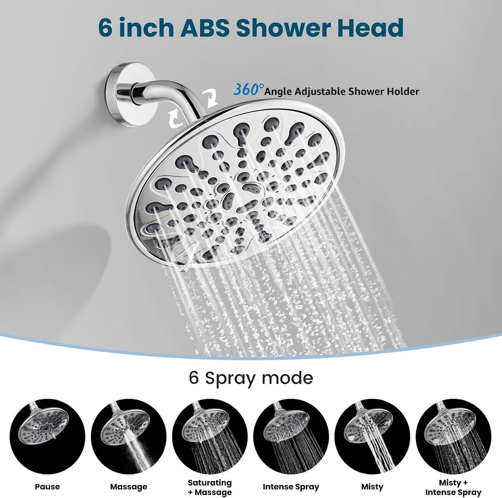 gotonovo 3 Handle Tub Shower Faucet Set, Tub and Shower Faucet Combo,Bathtub Faucet Set with 6 Settings Shower Head and Waterfall Tub Spout, Tub and Shower Trim Kit, Tub Shower Fixture Polished Chrome