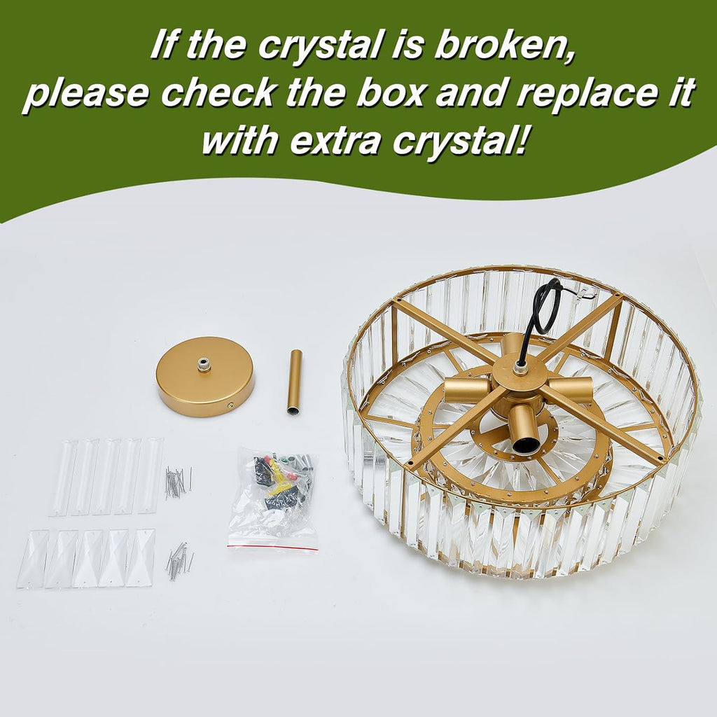 Piepooye 4 Lights Modern Crystal Chandelier Gold Round Semi Flush Mount Ceiling Light Fixture Farmhouse Chandelier for Dining Room Living Room Bedroom Hallway Entryway Kitchen