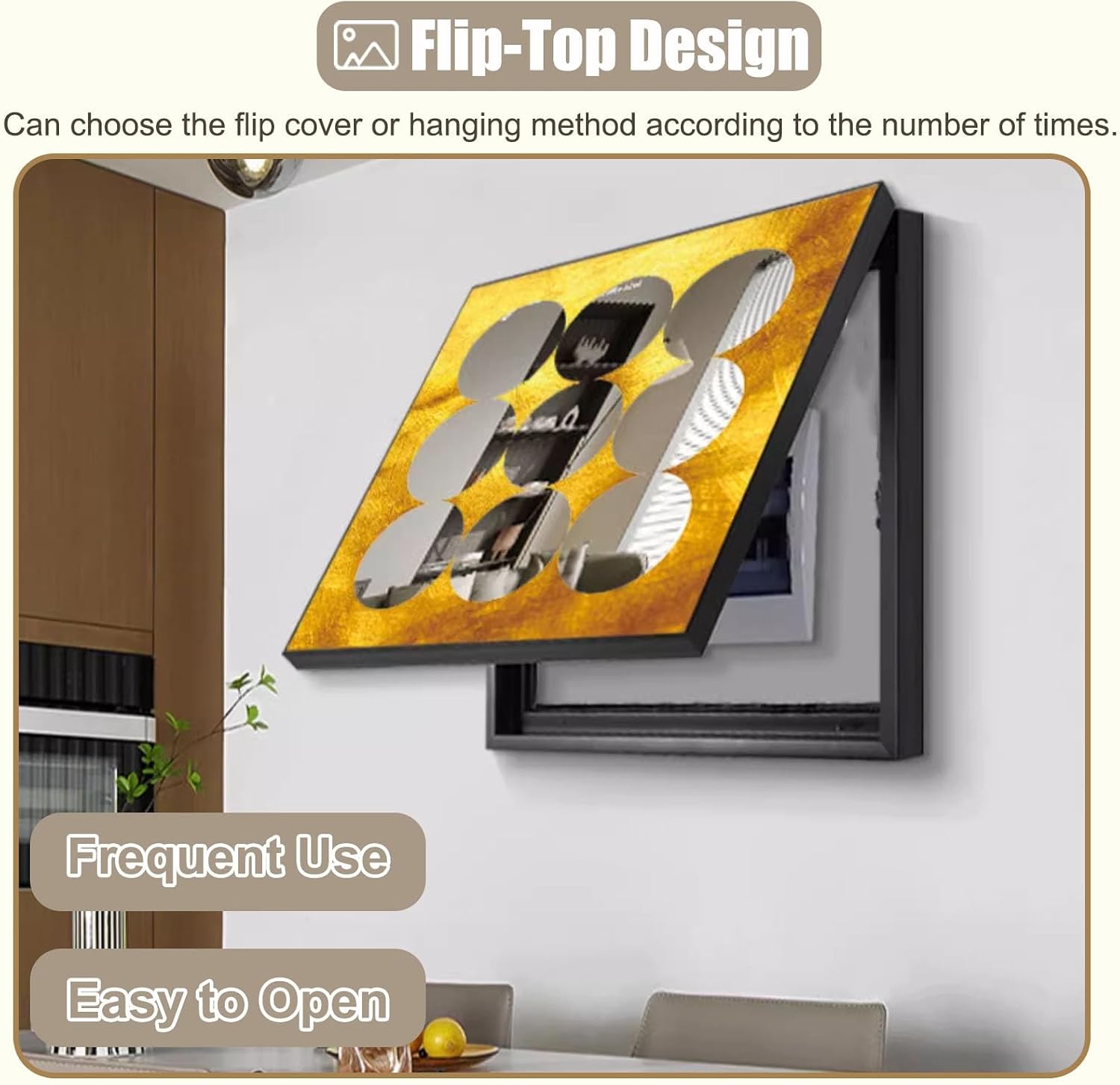 Square Breaker Box Cover with Flip-Top Lid, Decorative Wall Fuse Box Cover for Replacement, Gold Plastic Meter Box Cover with Mirror & Traceless Nails(80x80cm(31 1/2x31 1/2'))