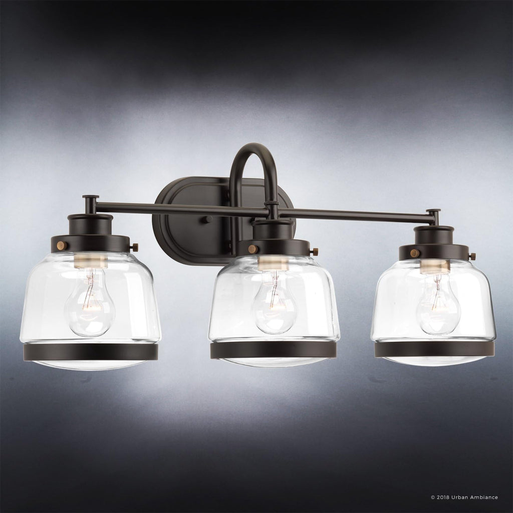 Urban Ambiance Luxury Industrial Chic Bathroom Vanity Light, Large Size: 11.25' H x 26' W, with Art Deco Style Elements, Olde Bronze Finish, UHP2539, Nottingham Collection