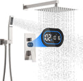 Shower Faucet Set with Hydro Power Temperature Display, Shower System Bathroom 10 Inches Shower Head with Handheld Spray, Wall Mounted Shower Fixtures with Shower Valve and Trim Kit, Brushed Nickel