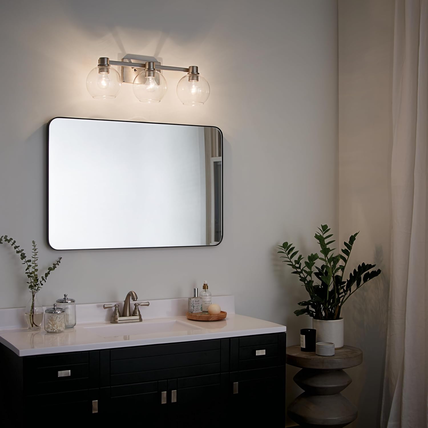 Kichler Harmony 24.5' Vanity Light in Brushed Nickel, 3-Light Traditional Bathroom Vanity with Clear Glass, (24.5' W x 8.25' H), 45894NI