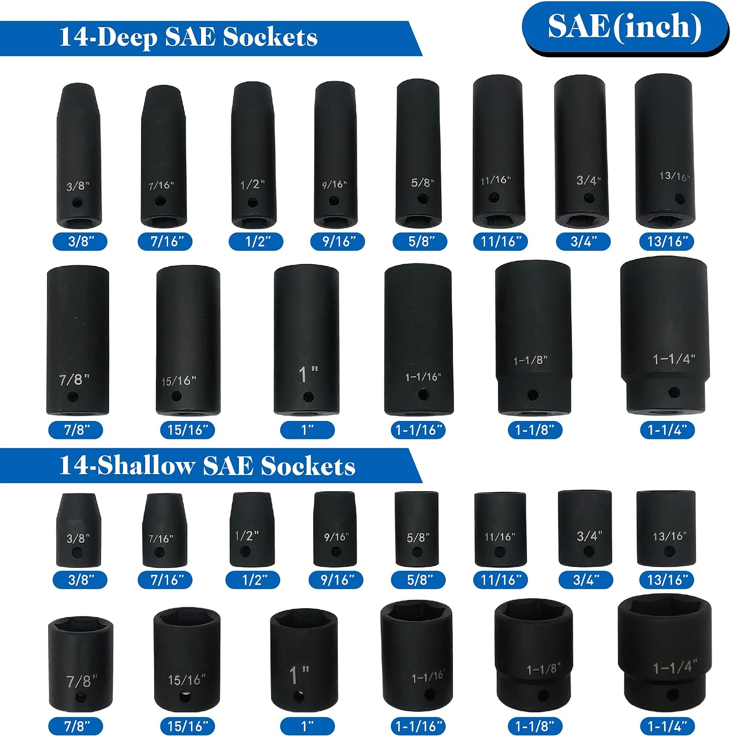 MacWork 65-Piece Impact Socket Set, 1/2-Inch Drive, SAE and Metric Sizes, CR-V Alloy Steel, Deep and Shallow Sockets with Accessories