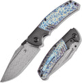 KANSEPT Hinterlan Pocket Folding Knives for Men EDC Camping Folding Knife 3.58'' Damascus Blade with Blackwash Titanium Lightning Strike Finished Titanium Inlay Handle Everyday Carry K1057A6