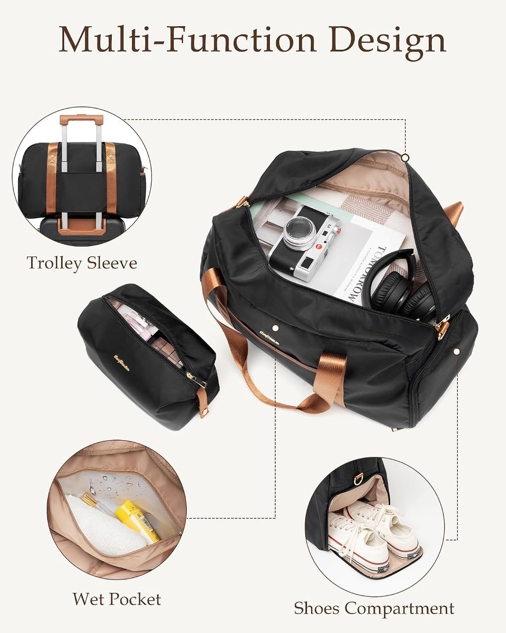 LONG VACATION Luggage Sets 5 Piece, Suitcases With Wheels, PC+ABS Hardshell Luggage Set with Spinner Wheels, TSA Lock (Black Brown)