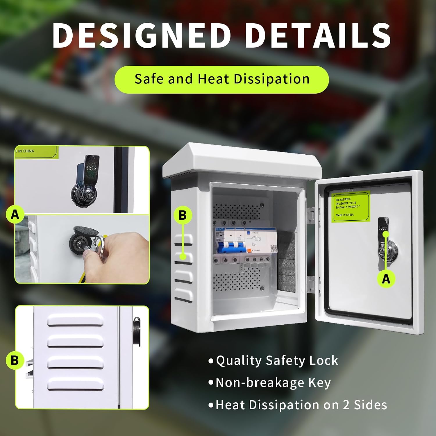 Metal Outdoor Enclosure with Rain Hood Electrical Box Weatherproof WiFi/Network Enclosure Breaker Box with Fan-Vent Design Cable Project Cabinet with Mounting Track Hole in Back 9X12X6