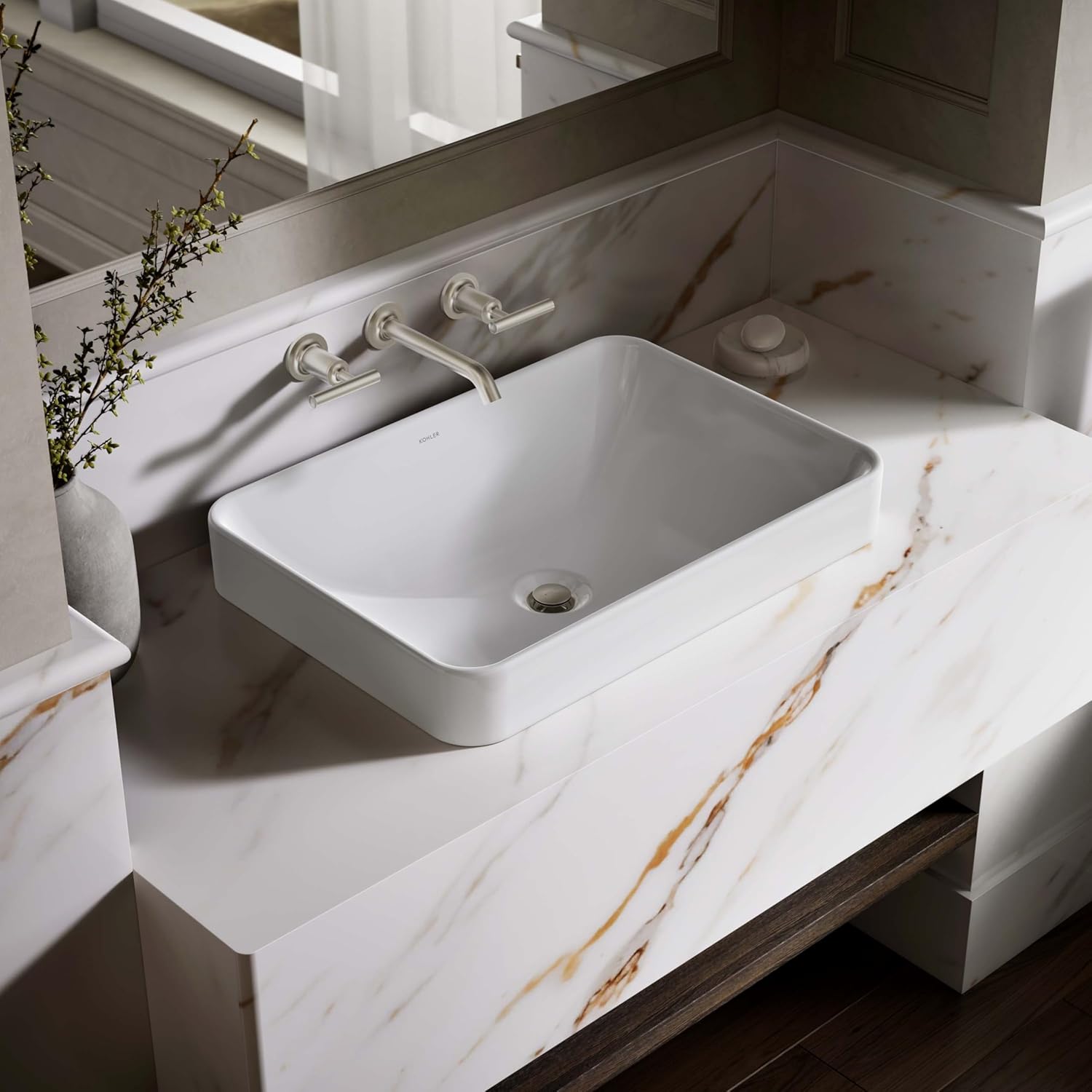 KOHLER 5373-0 Vox Rectangle Vessel Bathroom Sink, Vitreous China¬†, 22-5/8' W X 16-1/8'L, White