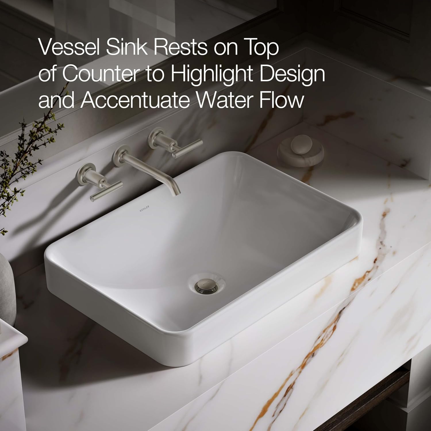 KOHLER 5373-0 Vox Rectangle Vessel Bathroom Sink, Vitreous China¬†, 22-5/8' W X 16-1/8'L, White