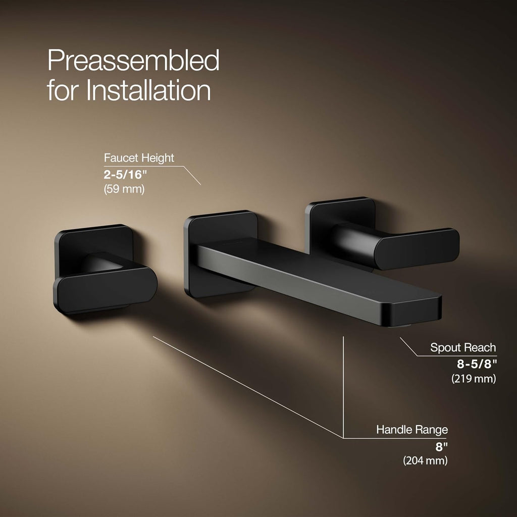 KOHLER T27120-4-BL Parallel® Wall-mount bathroom sink faucet trim, Matte Black