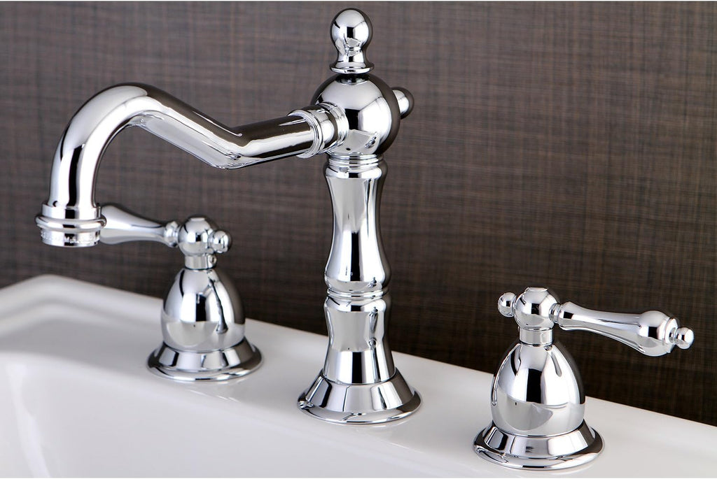 Kingston Brass KS1971AL Heritage Widespread Lavatory Faucet with Metal lever handle, Polished Chrome, 8-Inch Adjustable Center